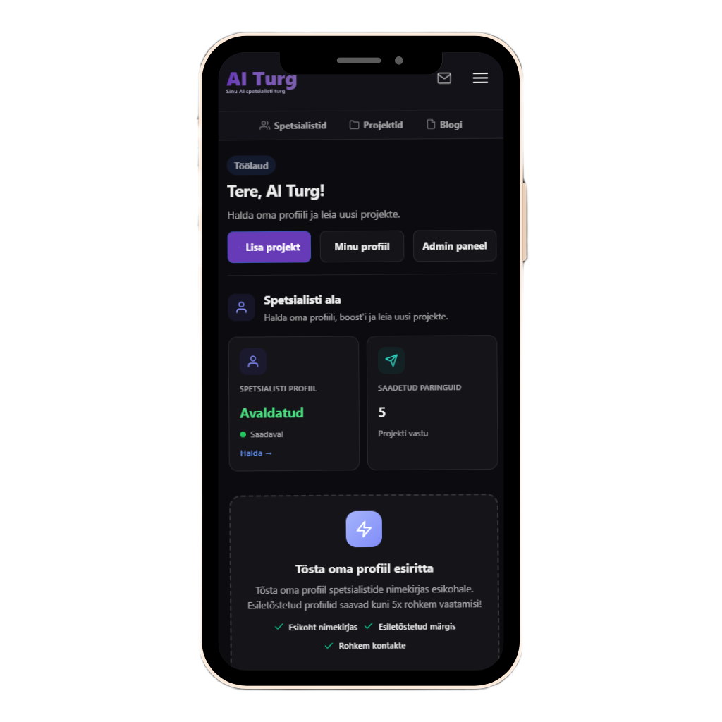 AI Turg mobile dashboard